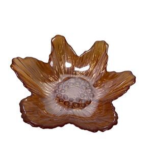 1 Akcam Iridescent Flower Shaped  Dessert Art Glass Bowl Handblown Turkey Orange